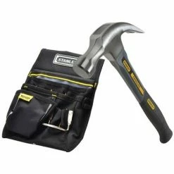 Stanley 1-51-529 Curved Claw Hammer Fibreglass Shaft 16oz + 1-96-181 Pouch Belt