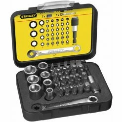 Stanley 1-13-907 Bit & Socket Set Of 39 + Ratchet End Metric 1/4 Drive